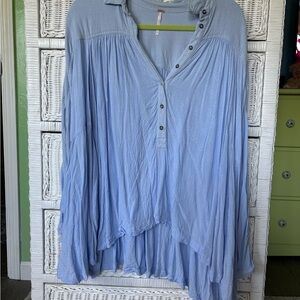 Free People Light Blue Flowy Button-Front Tunic